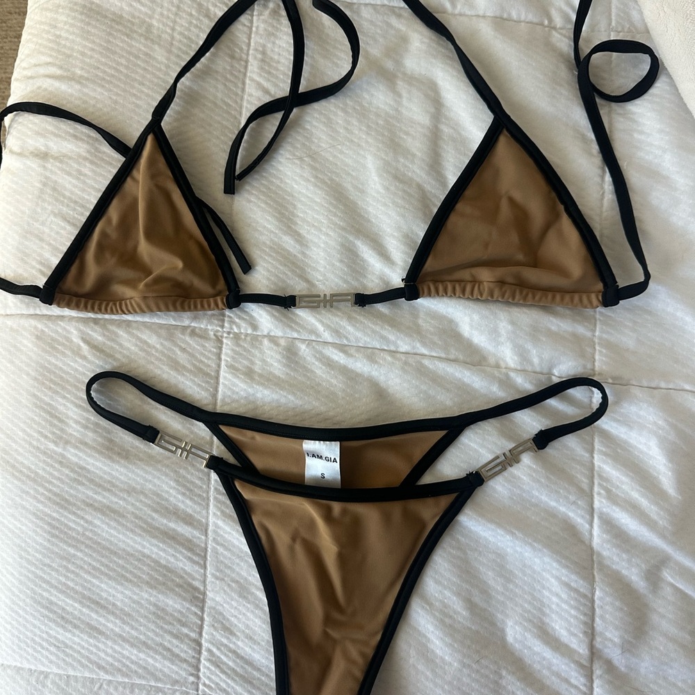 I.AM.GIA Brown and Black Contrast Triangle Bikini Set